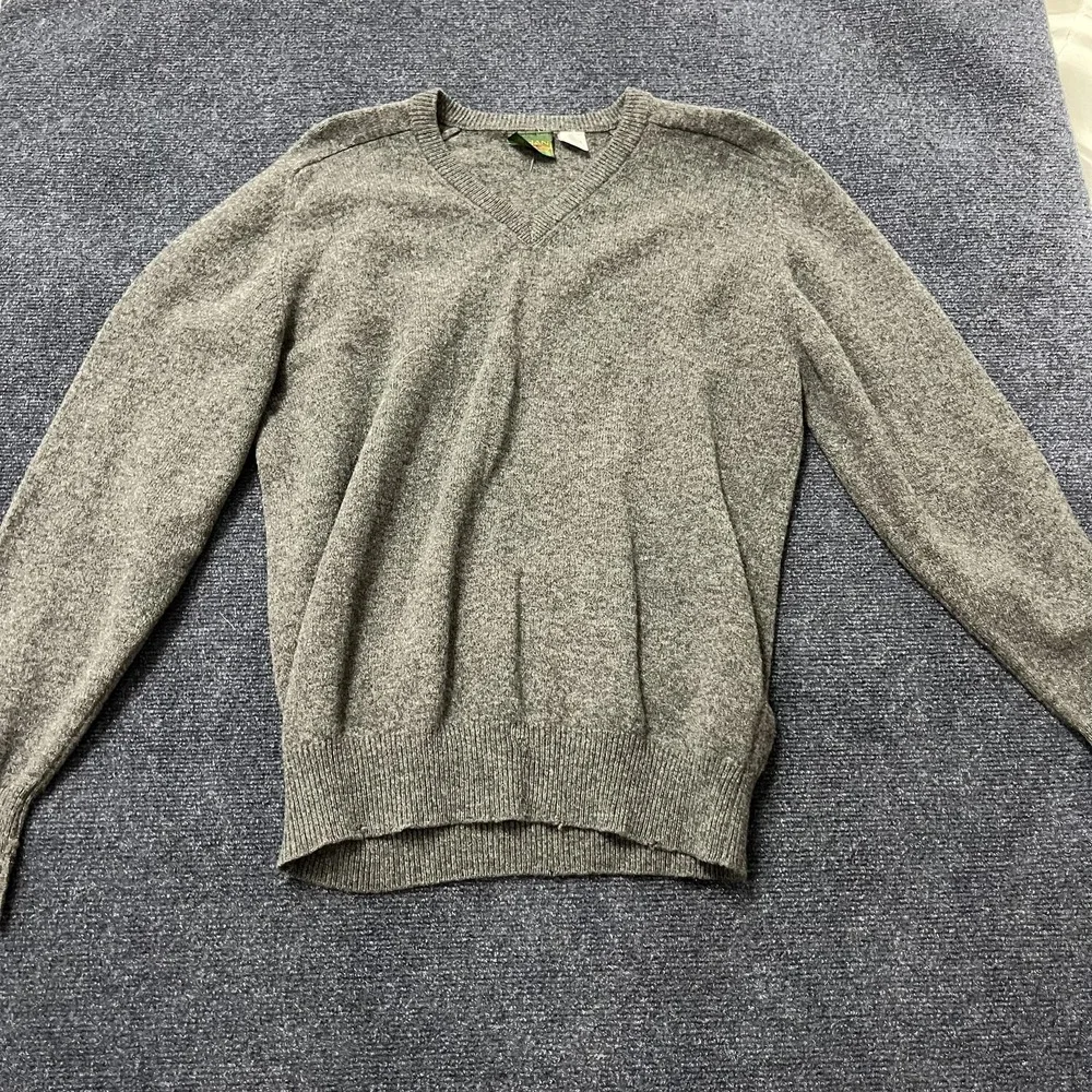Ethan Collection Sweater Mens Large Gray 100% Lambswool V Neck Knit Pullover‎